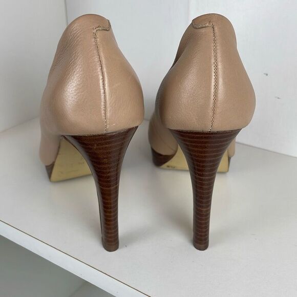 Nude Leather Stacked Wood Platform Heels 7.5 - Picture 9 of 12